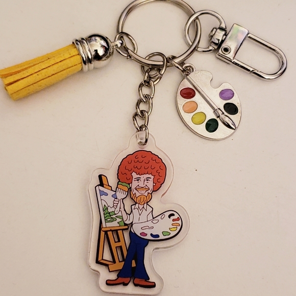 Handmade Artist Painter Bob Ross Keychain - Picture 1 of 1